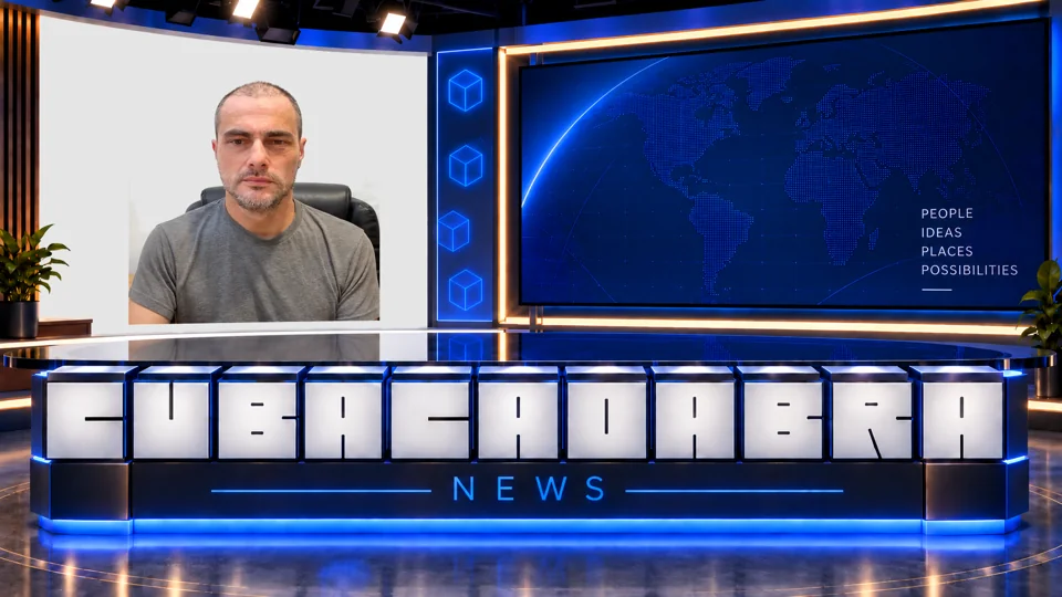 Original thumbnail: a man seated in a blue-lit news studio with a world map behind him.